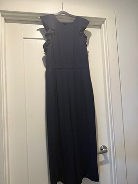 J. Crew Dark Navy Wide-Leg Jumpsuit with Ruffle Sleeves